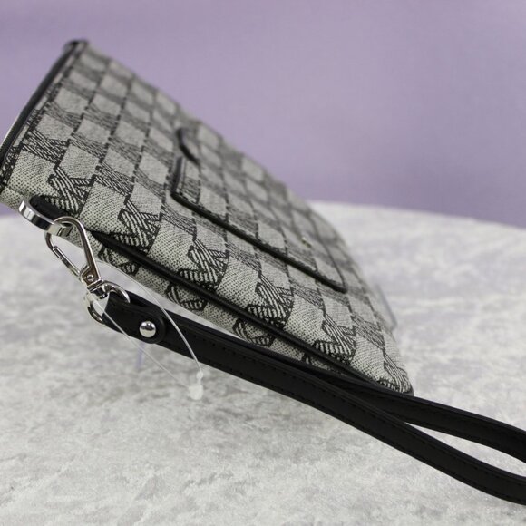 Michael Kors Logo Print Wristlet Clutch Pouch – Grey/Black Monogram MK Zip Bag - Picture 3 of 9